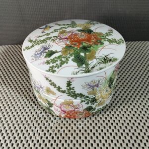 Vintage Japanese Porcelain Floral Pattern 2 Tier Stacking Trinket Boxes